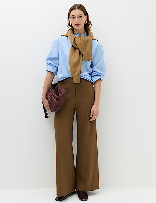 Tailored Side Tab Wide Leg Trousers