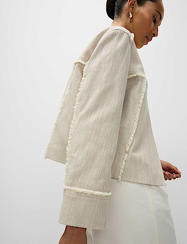 Τζάκετ με ξέφτια στο τελείωμα χωρίς γιακά από 100% βαμβάκι - GR