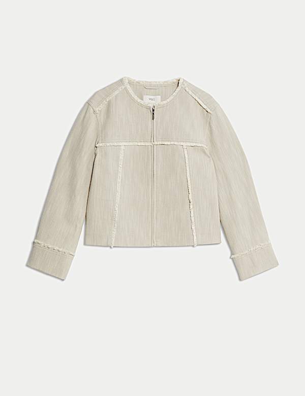 Τζάκετ με ξέφτια στο τελείωμα χωρίς γιακά από 100% βαμβάκι - GR