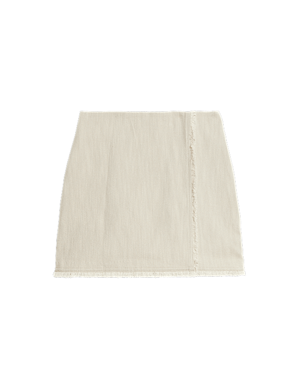 Pure Cotton Frayed Seam Mini Skirt