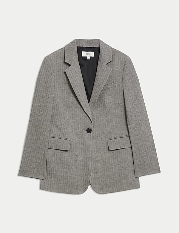 Relaxed Herringbone Single Breasted Blazer - VN