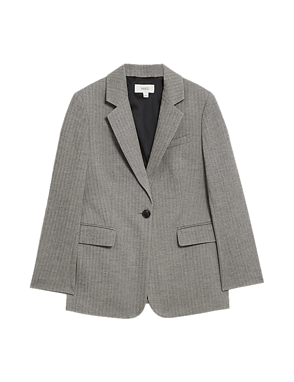 Relaxed Herringbone Single Breasted Blazer