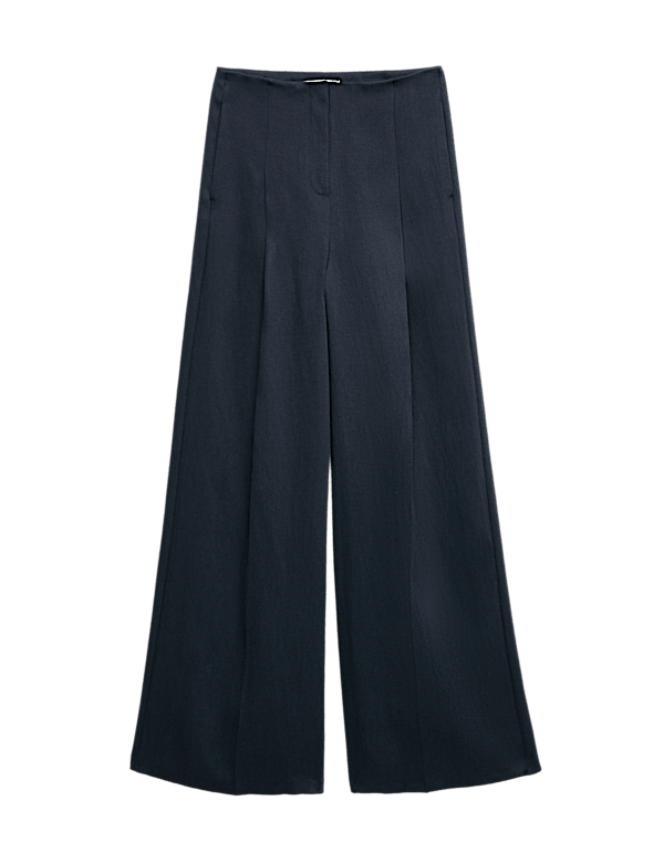 Single Pleat Wide Leg Trousers with Linen
