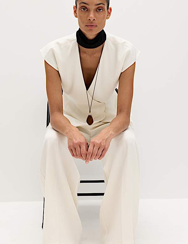 Single Pleat Wide Leg Trousers with Linen - FI