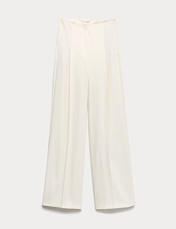 Single Pleat Wide Leg Trousers with Linen - VN