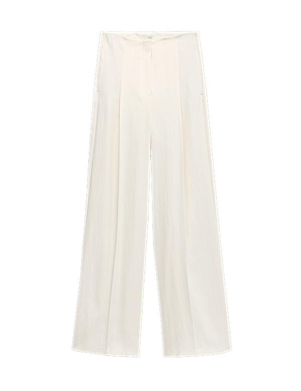 Single Pleat Wide Leg Trousers with Linen