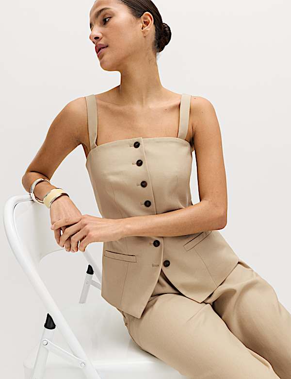 Lyocell Rich Square Neck Waistcoat with Linen - FI