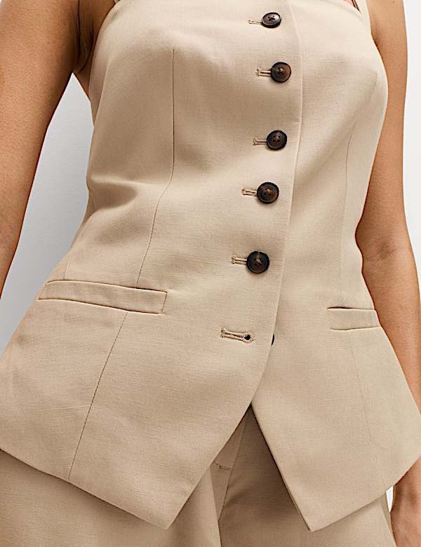 Lyocell Rich Square Neck Waistcoat with Linen - FI