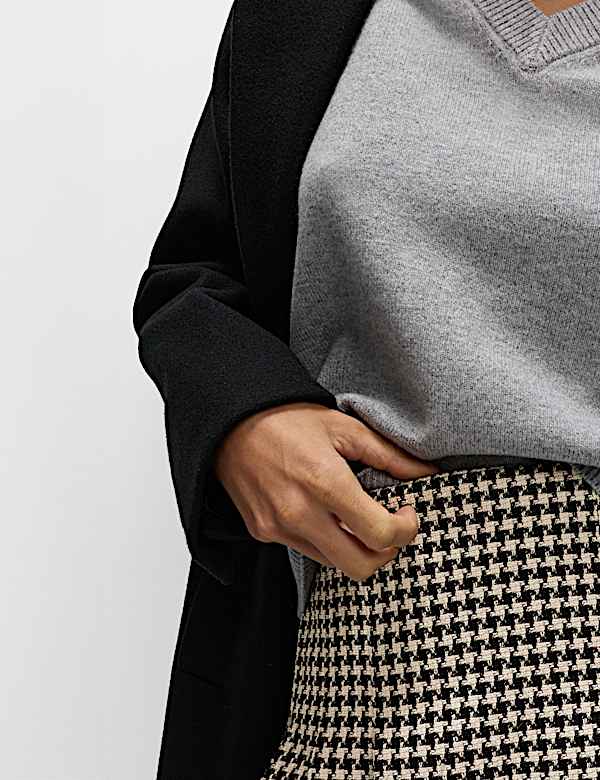 Cotton Rich Dogtooth Tweed Pleated Mini Skirt - LT