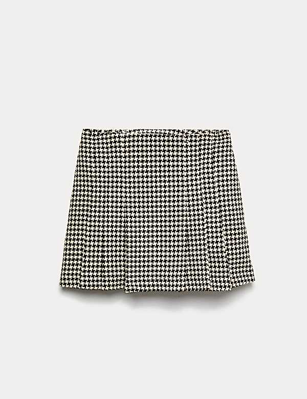 Cotton Rich Dogtooth Tweed Pleated Mini Skirt - LT