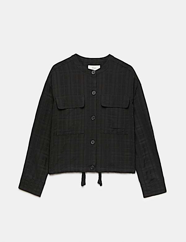 Checked Colarless Short Jacket