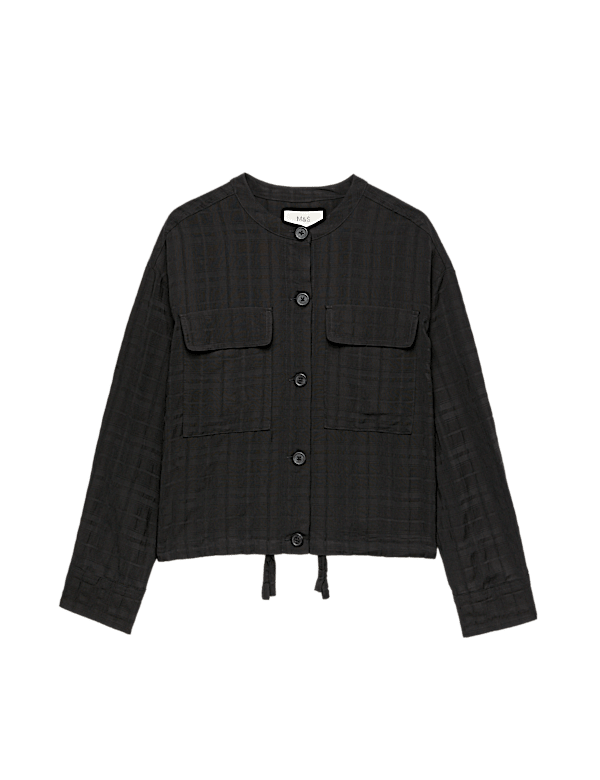 Checked Colarless Short Jacket