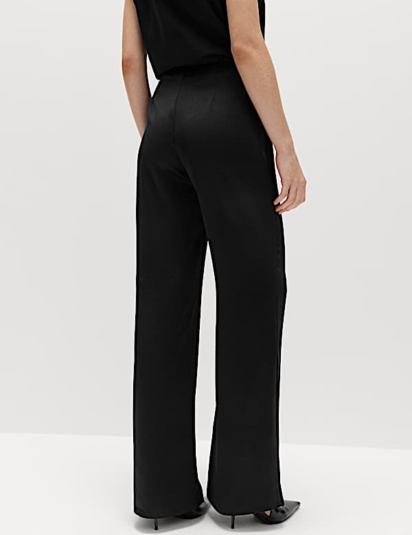 Satin Pull On Flared Trousers - NO