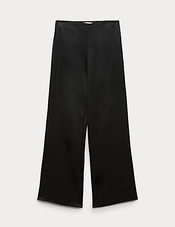 Satin Pull On Flared Trousers - NO