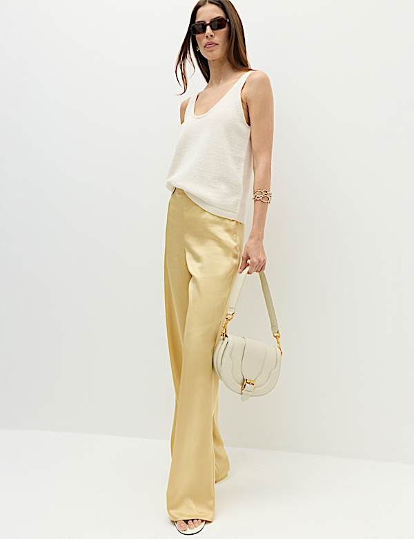 Satin Pull On Flared Trousers