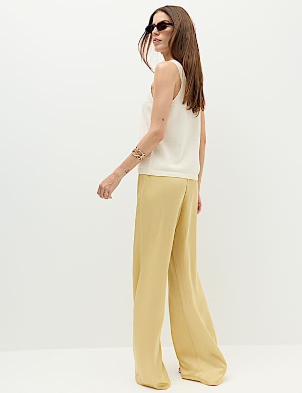 Satin Pull On Flared Trousers