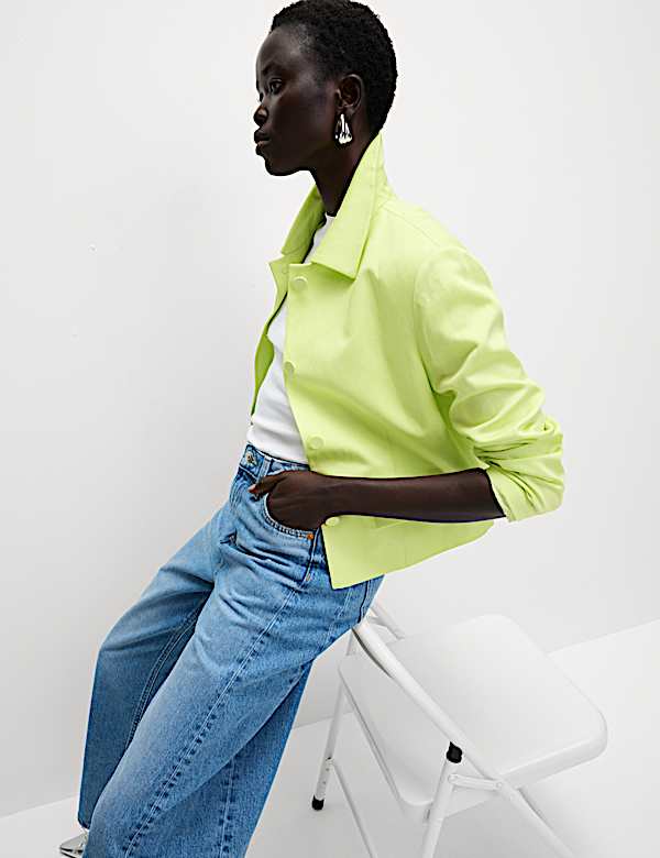 Linen Blend Sheen Single Breasted Cropped Jacket - CY