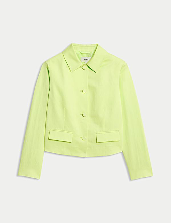 ז'קט קרופ מבריק מתערובת פשתן בעל רכיסה אחת - IL