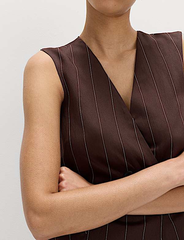 Linen Blend Sheen Pinstripe Waistcoat - CY