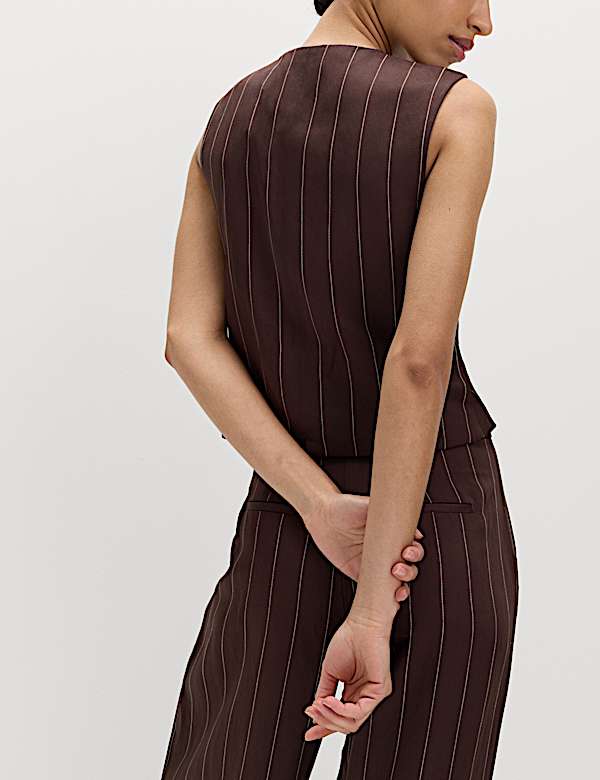 Linen Blend Sheen Pinstripe Waistcoat - CY