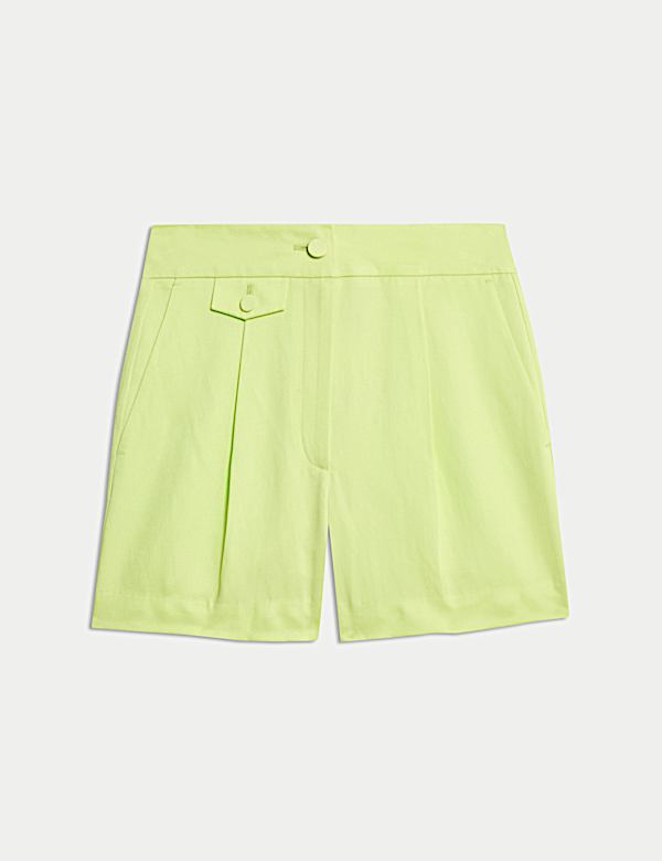 Celana Pendek Twill Berpinggang Tinggi Campuran Linen - ID