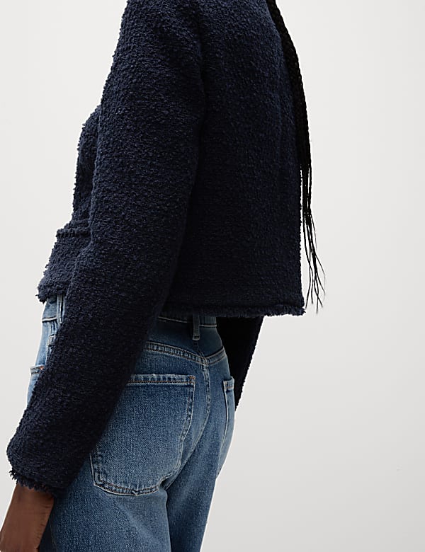 Tweed Collarless Short Jacket with Wool