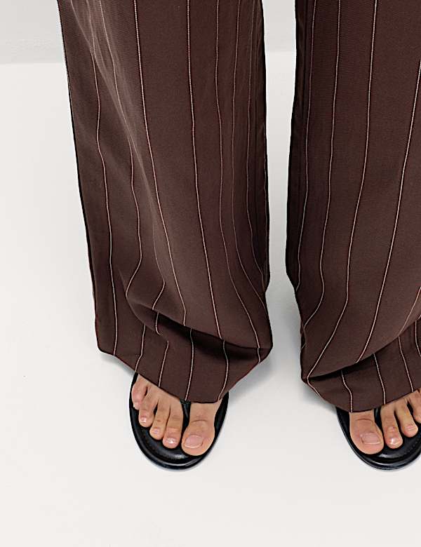 Linen Blend Pinstripe Relaxed Straight Trousers