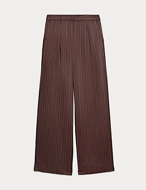 Linen Blend Pinstripe Relaxed Straight Trousers - CY