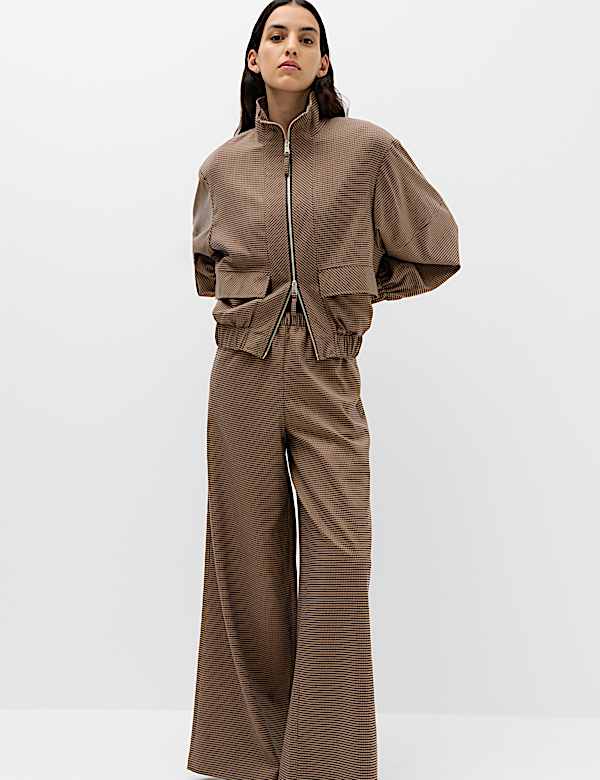 Checked Funnel Neck Jacket - CA