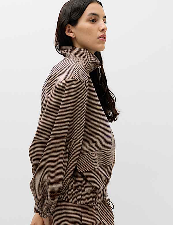 Checked Funnel Neck Jacket - CA