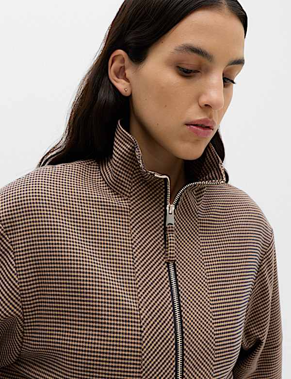 Checked Funnel Neck Jacket - CA