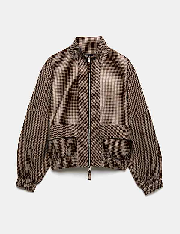 Checked Funnel Neck Jacket - CA