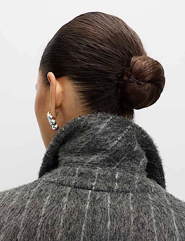 Długi czesany płaszcz dwurzędowy w prążki - PL