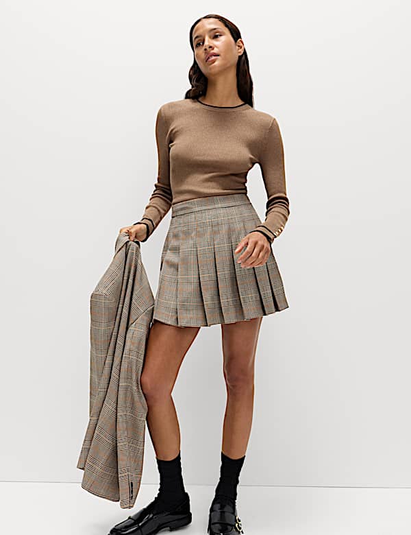 Checked Pleated Mini Skirt - AL