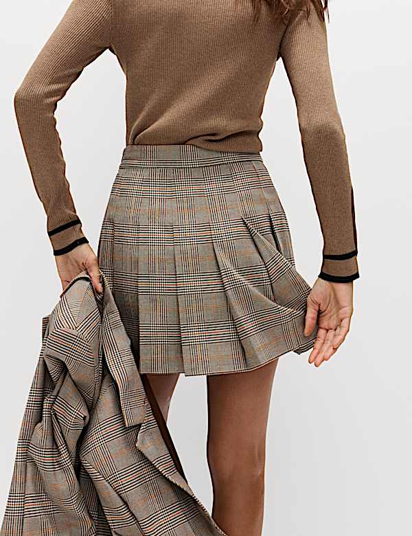 Checked Pleated Mini Skirt - AL