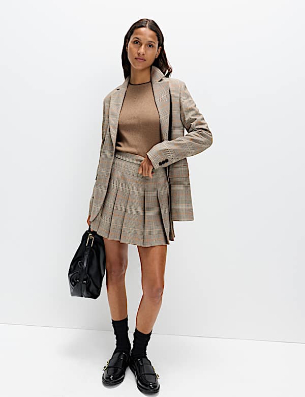 Checked Pleated Mini Skirt - AL