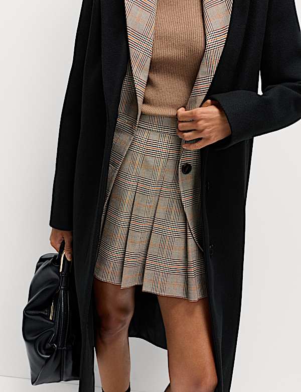Checked Pleated Mini Skirt - AL