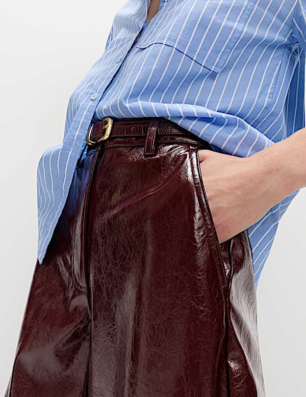 Leather Look Textured Barrel Leg Trousers