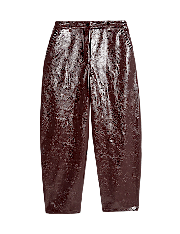 Leather Look Textured Barrel Leg Trousers