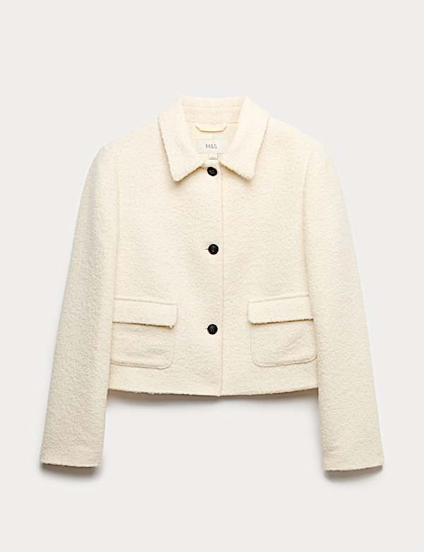 Tweed Textured Collared Jacket with Wool - GR