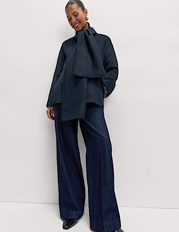 Removable Scarf Short Tailored Coat - US