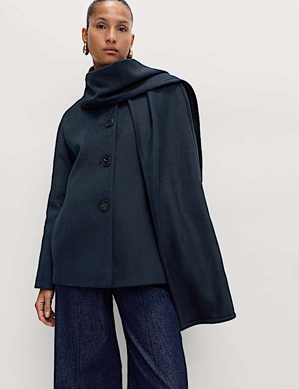 Removable Scarf Short Tailored Coat - US