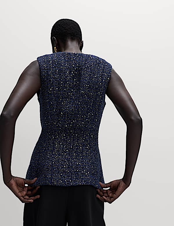 Metallic Sequin Tweed Waistcoat