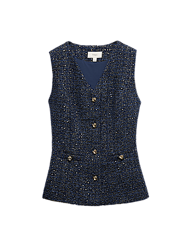 Metallic Sequin Tweed Waistcoat