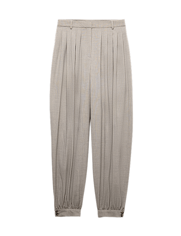 Checked Pleated Hem Balloon Trousers