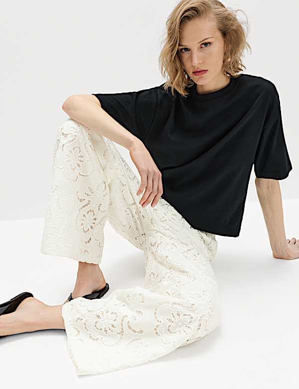 Cutwork Embroidered Straight Leg Trousers - IT