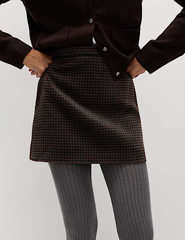 Micro Dogtooth Check Mini A-Line Skirt
