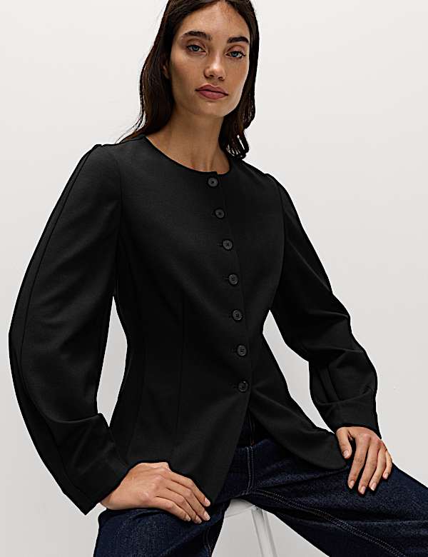 Ponte Collarless Tailored Jacket - AL
