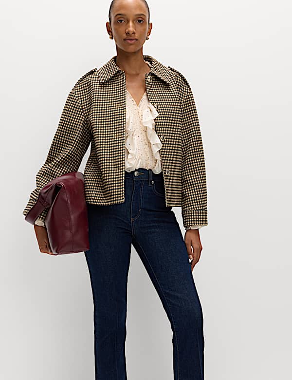 Checked Collared Short Jacket