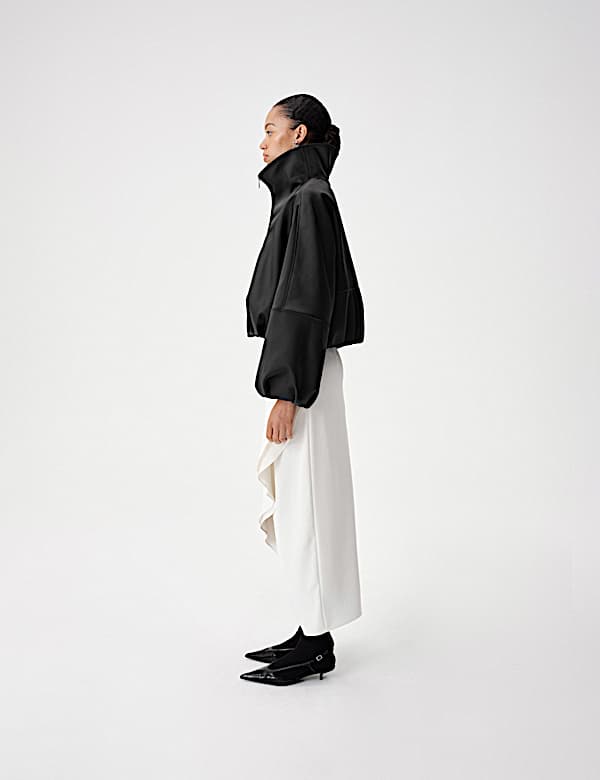 Satin Funnel Neck Cropped Bomber Jacket - AT